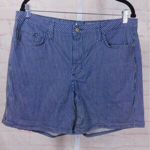Lee Womens Mid Rise Striped Denim Shorts Regular Fit Size 16 Blue & White